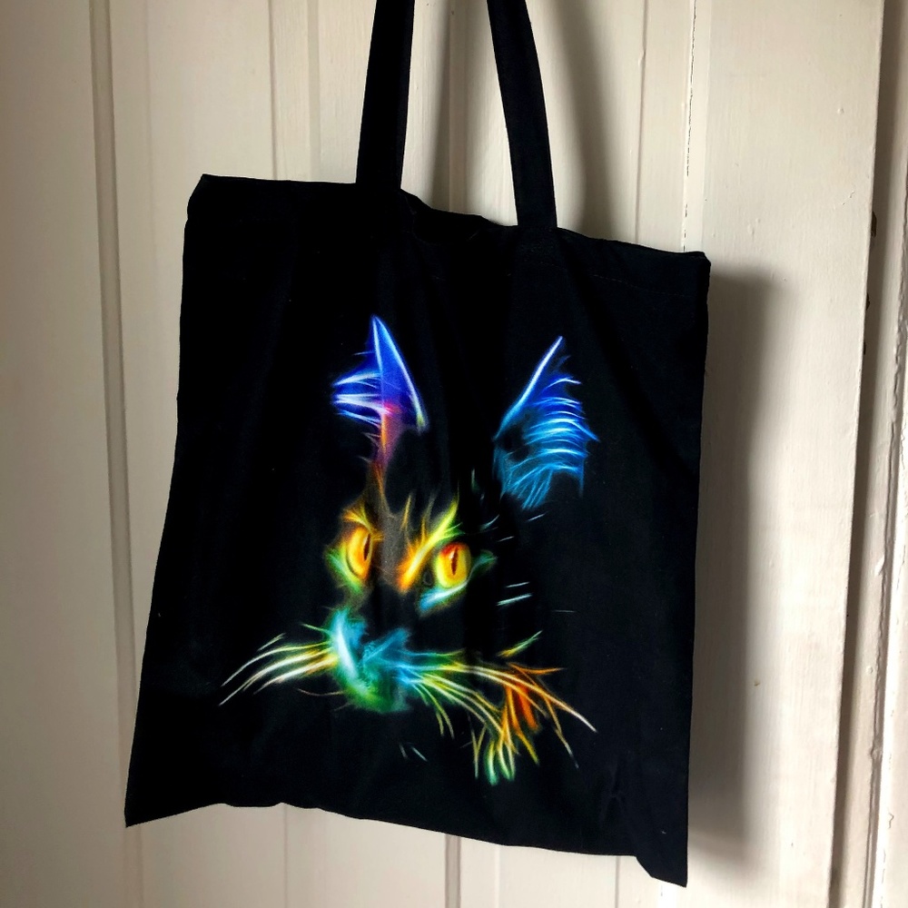 Neon cat tote bag